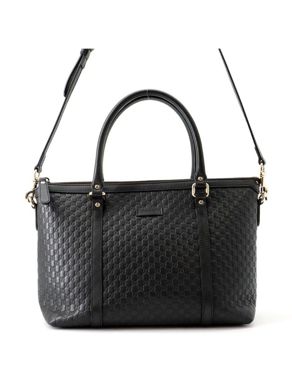 Gucci Tote Micro Guccissima Leather 2-Way Shoulder Bag Black